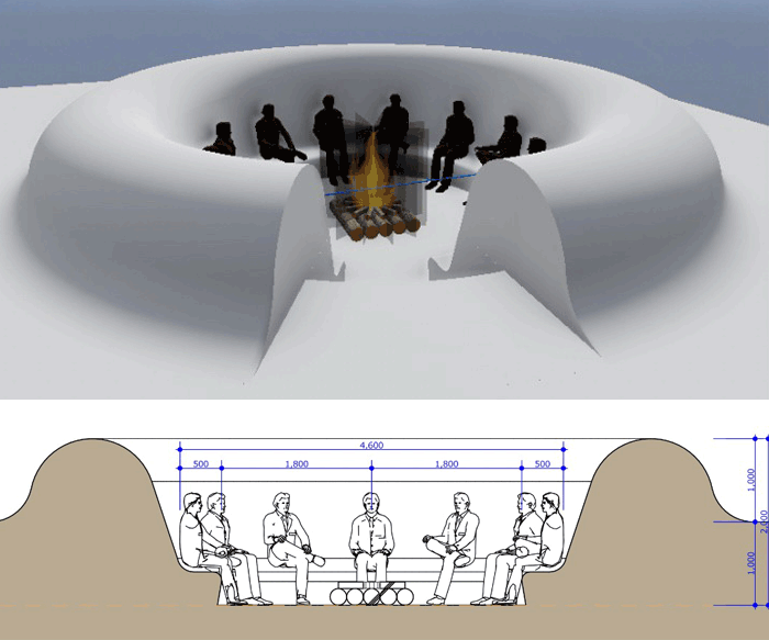 雪中キャンプの宴会用雪洞-設計図