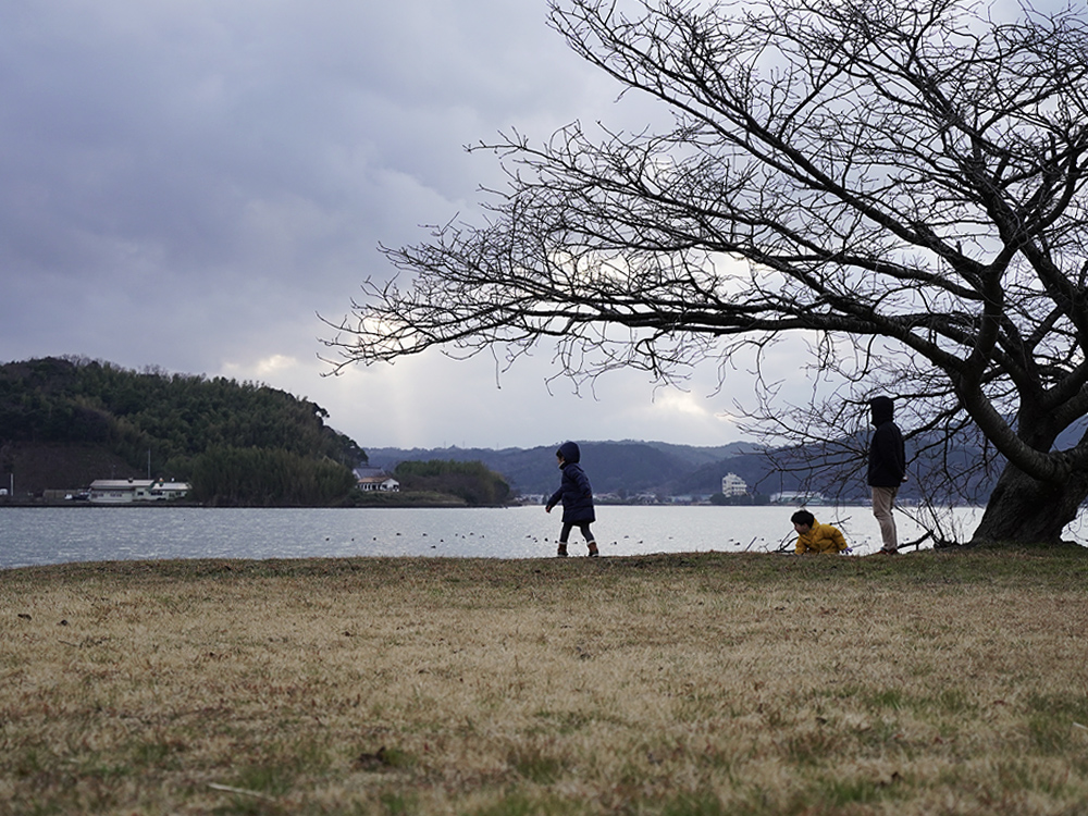 湖山池公園で年末にできなかった父娘雪中キャンプしてきた-池に石投げして遊んだ