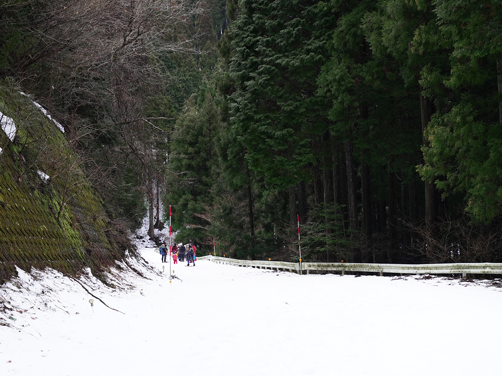 CAMP HOUSE 雪の上を娘と歩いてきた - 林道のような県道